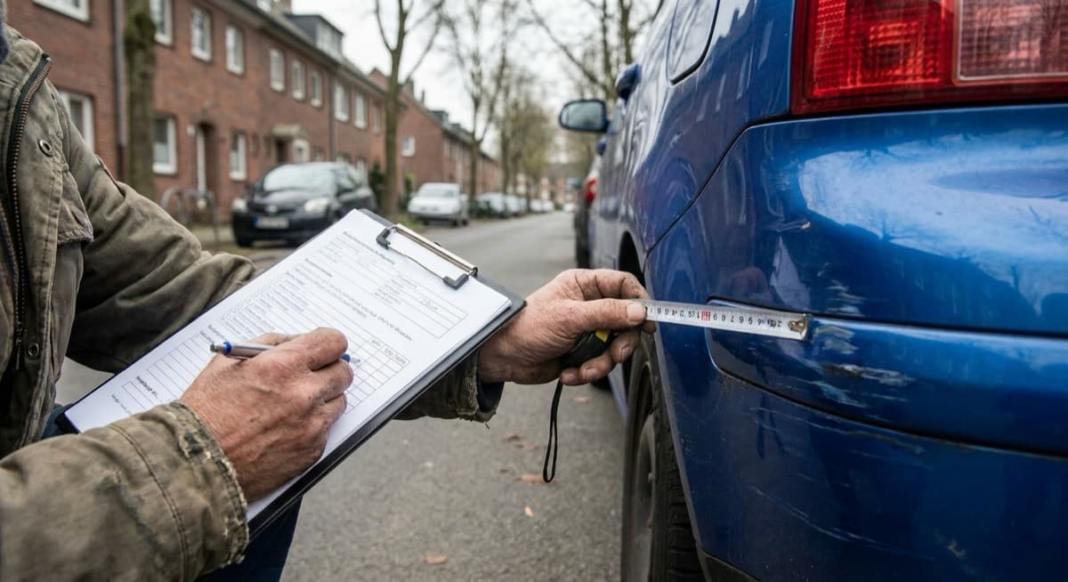 Kfz-Sachverständiger dokumentiert einen Fahrzeugschaden bei der Begutachtung in Herne
