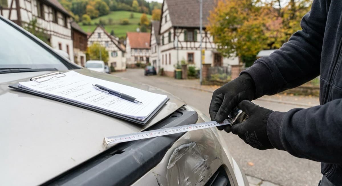 Neutrale Kfz-Schadenbegutachtung in Hagen Kfz-Sachverständiger dokumentiert einen Fahrzeugschaden bei der Begutachtung in Hagen