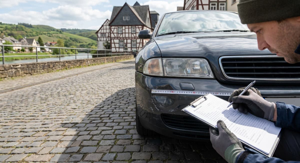 Neutrale Kfz-Schadenbegutachtung in Wetter Kfz-Sachverständiger dokumentiert einen Fahrzeugschaden bei der Begutachtung in Wetter