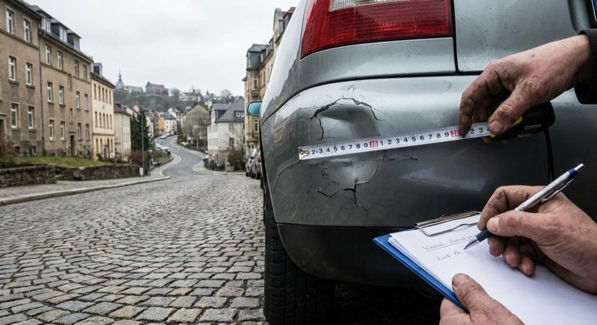 Neutrale Kfz-Schadenbegutachtung in Wuppertal Kfz-Sachverständiger dokumentiert einen Fahrzeugschaden bei der Begutachtung in Wuppertal