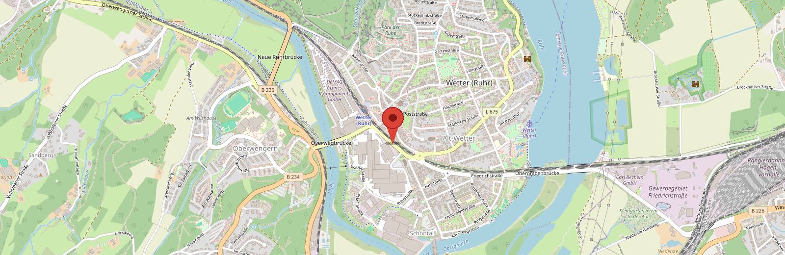Kartenausschnitt: Standort Kfz Gutachter Wetter – Ingenieurbüro Hunger, Kaiserstraße 86, 58300 Wetter (Ruhr)